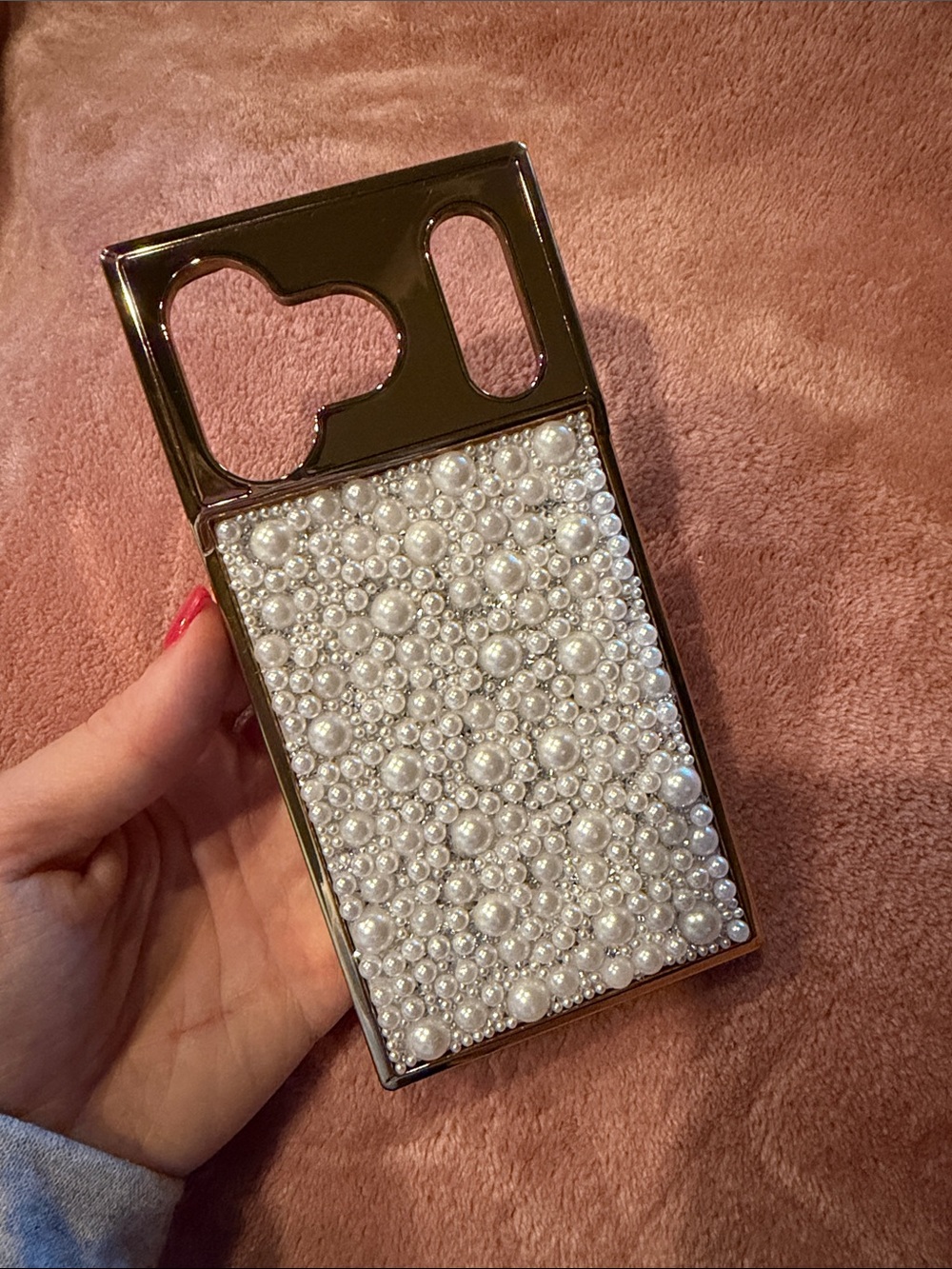 Pearl Embellished Protective Phone Case - White Pearls